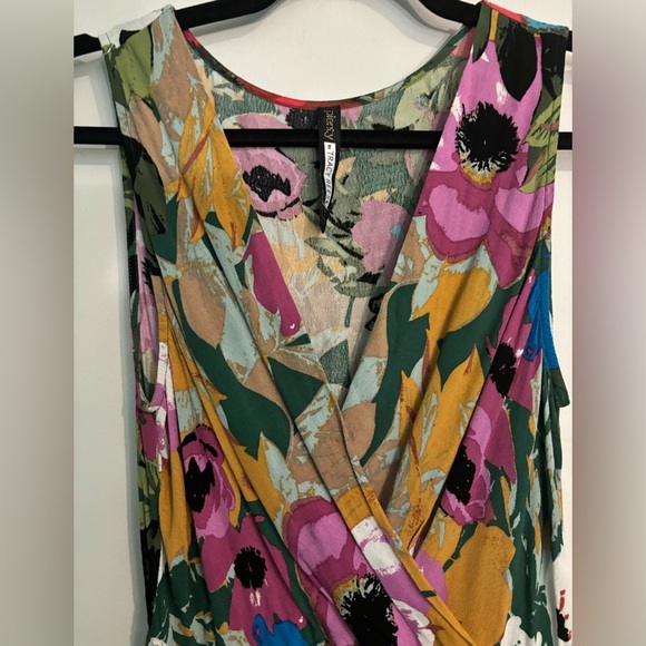 Plenty by Tracy Reese Womens XS Sleeveless VNeck Midi Flowy Ruffled Floral Dress - Picture 2 of 8